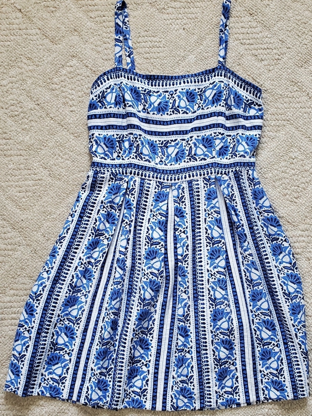 LOFT Blue and White Floral Stripe Sundress